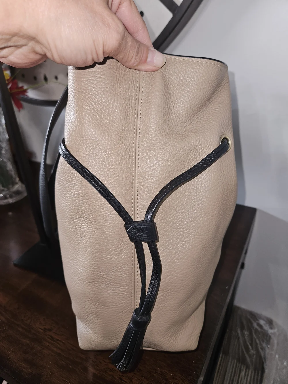 Women's Beige Tote Bag with Black Straps
